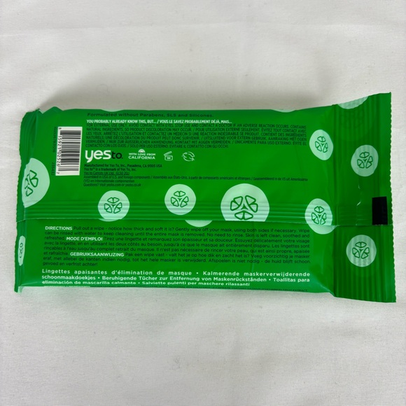 Yes To Cucumber Wipes Mask Removal Facial Calming Wipes Set of Four 5 Count Pack - Picture 5 of 9